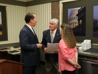 Doug Deterding (center) speaking with Rep. Adrian Smith, R-Neb., at the Nebraska Breakfast during Retail Advocates Summit 2017.